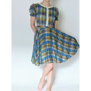 Vintage 50's Rodeo Plaid Square Dance Swing Dress